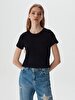 Ribbed Short Sleeve Black T-shirt