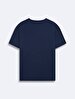 Short Sleeve Crew Neck Sign With Print Navy T-shirt