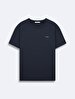 Short Sleeve Crew Neck Sign With Print Basic Navy T-shirt