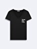 Short Sleeve V-neck Basic Print Black T-shirt