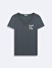 Short Sleeve V-neck Basic Print Anthracite T-shirt