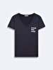 Short Sleeve V-neck Basic Print Anthracite T-shirt