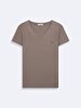 Short Sleeve V-neck Si̇gned Basic Grey T-shirt