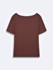Short Sleeve V-neck Front Shirred Brown T-shirt