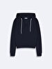 With Hood V-neck Basic Navy Sweatshirt