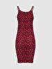 Flower Print Pattern Halter Collar Red Dress