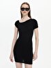 Collar Asymmetric Short Black Dress
