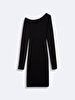 Long Sleeve Asymmetric Collar Black Dress