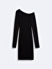 Long Sleeve Asymmetric Collar Black Dress