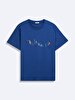 Short Sleeve Crew Neck Sign With Print Blue T-shirt