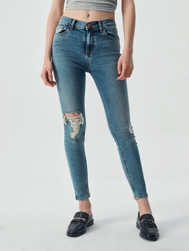 Tanya X High Waist Ripped Skinny Jeans Trousers