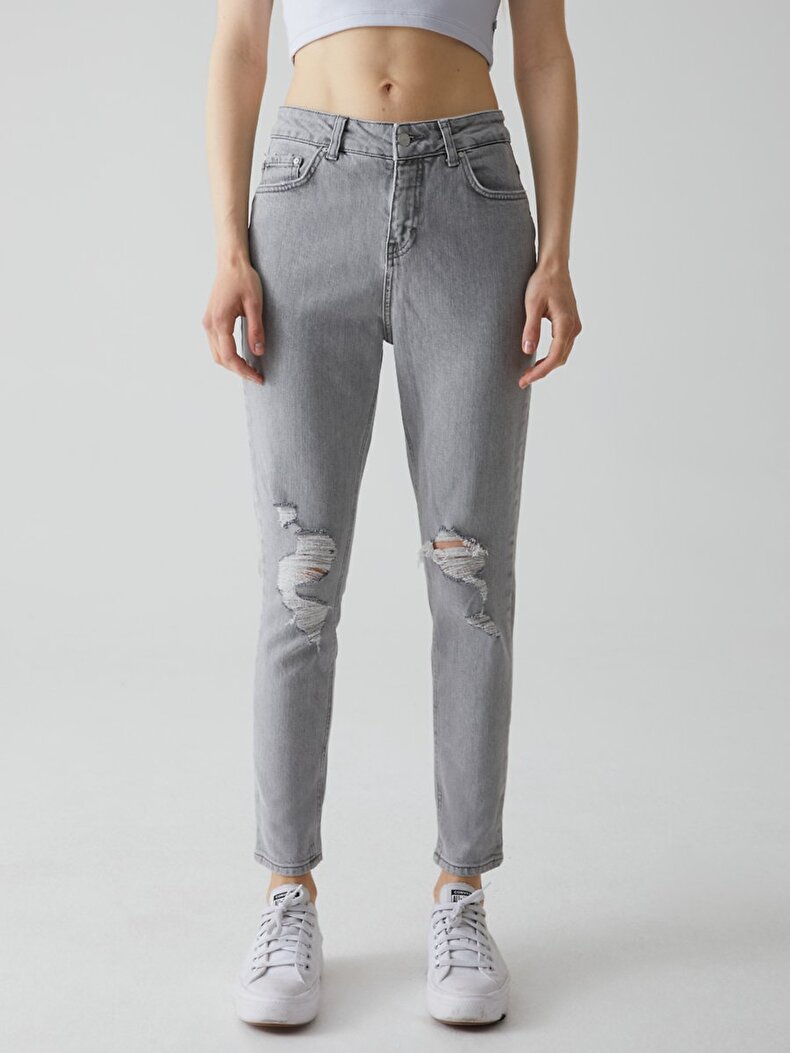 Lavina High Waist Ripped Mom Jeans Trousers