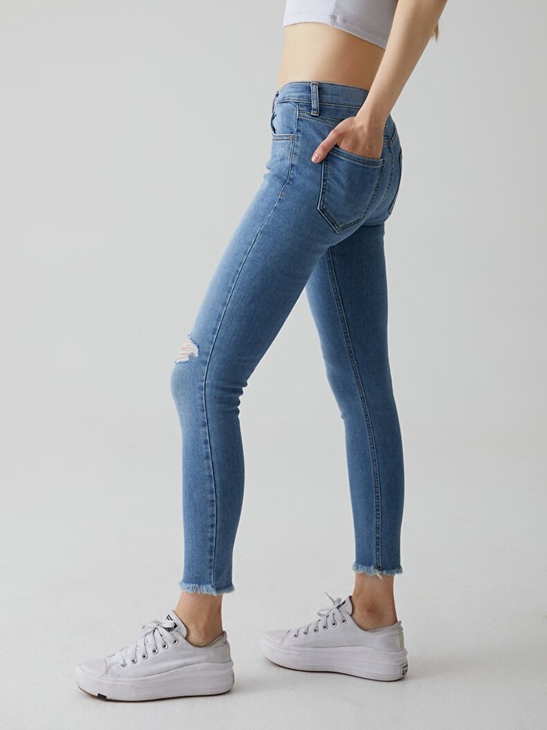 Isabella Y Cut Mid Waits Ripped Skinny Jeans Tracksuit Fringed Trousers