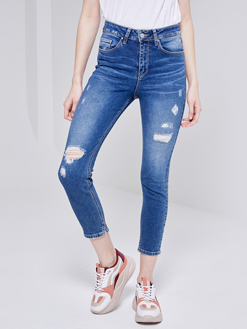 Bernita High Waist Split Skinny Jeans Hosen
