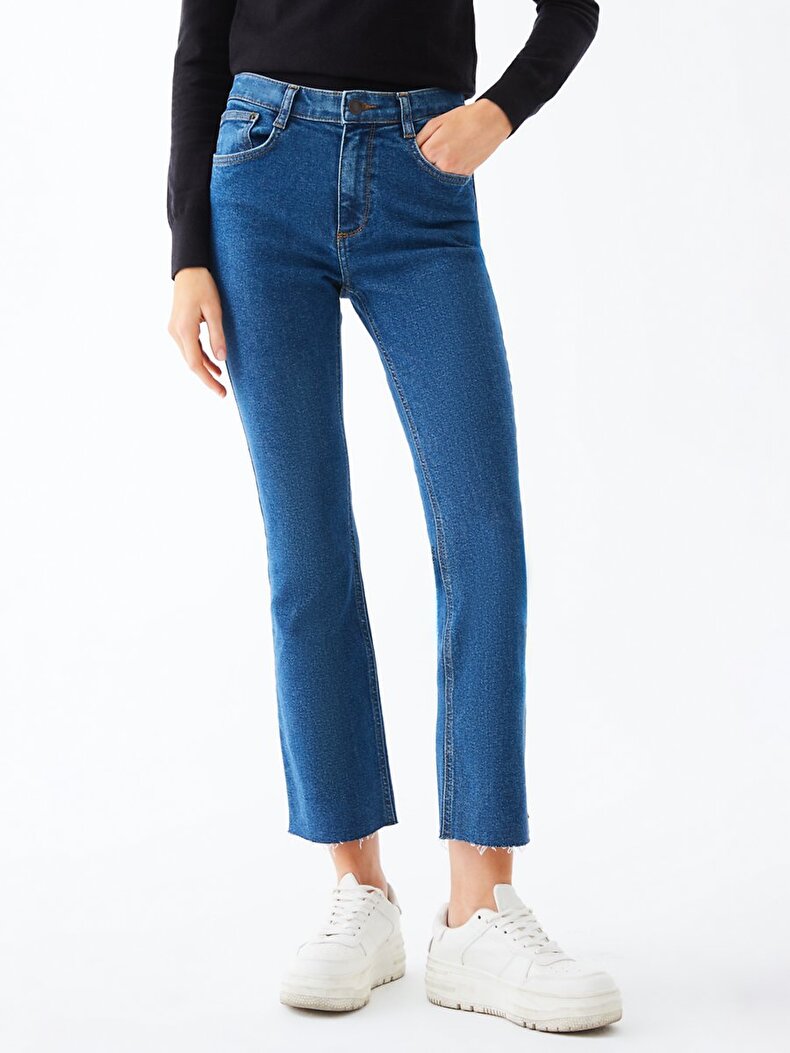 Lynda X High Waist Wide Leg Cropped Flare Jeans Trousers