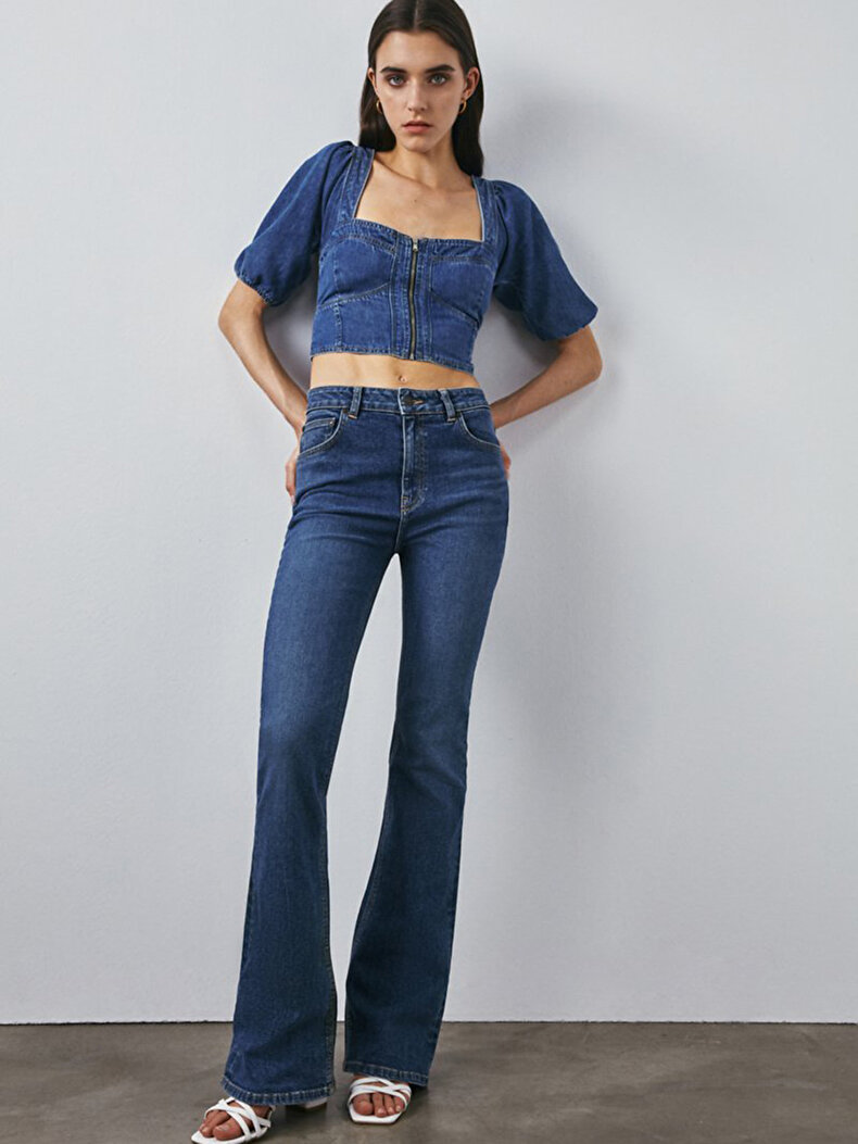 Hermica High Waist Wide Leg Flare Jeans Trousers