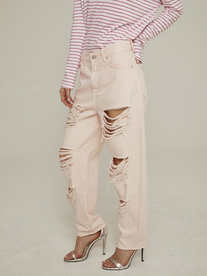 Shena High Waist Ripped Comfortable Cut Jeans Trousers