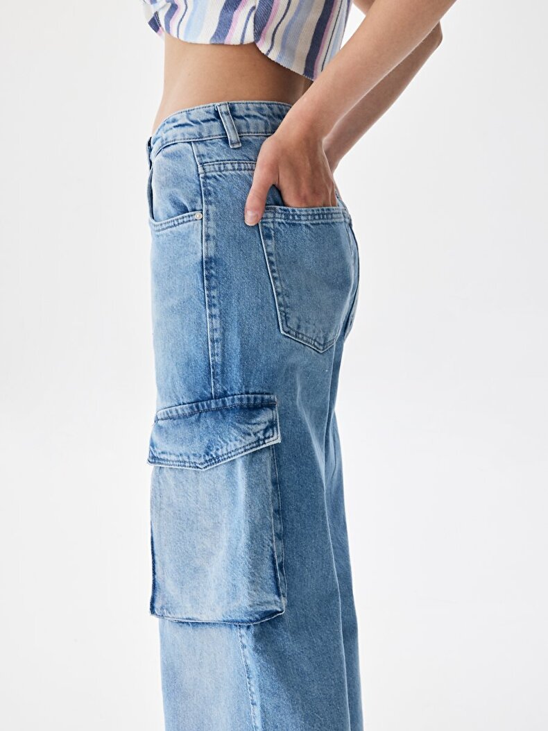 Karlie High Waist Cargo Wide Leg Jeans Trousers