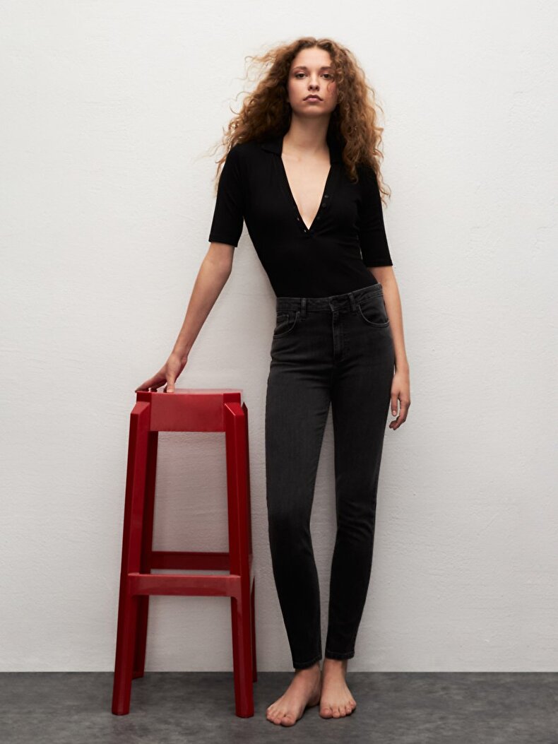 Ronna X Dar Paça Yüksek Bel Jean Pantolon