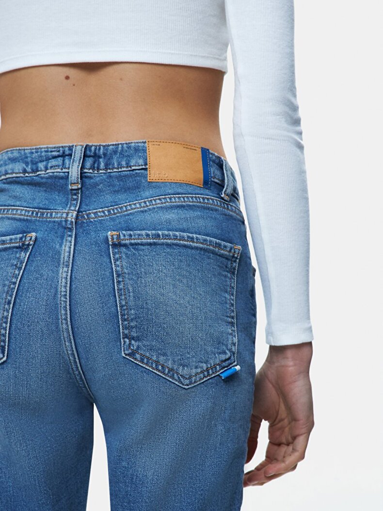 Ronna B Dar Paça Yüksek Bel Jean Pantolon