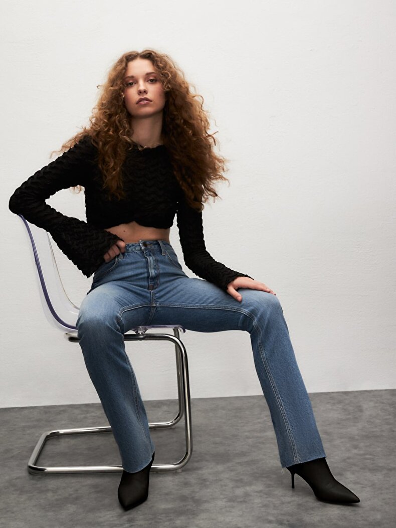 Betiana X Düz Paça Yüksek Bel Jean Trousers