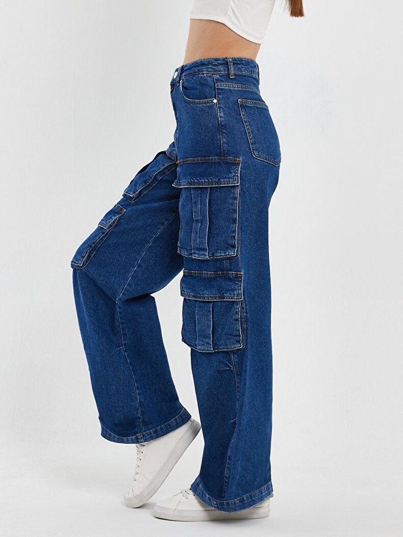 Marien High Waist Wide Leg Cargo Jeans Trousers