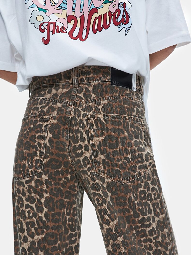 Larrıe Leopar Baggy Jean Pantolon