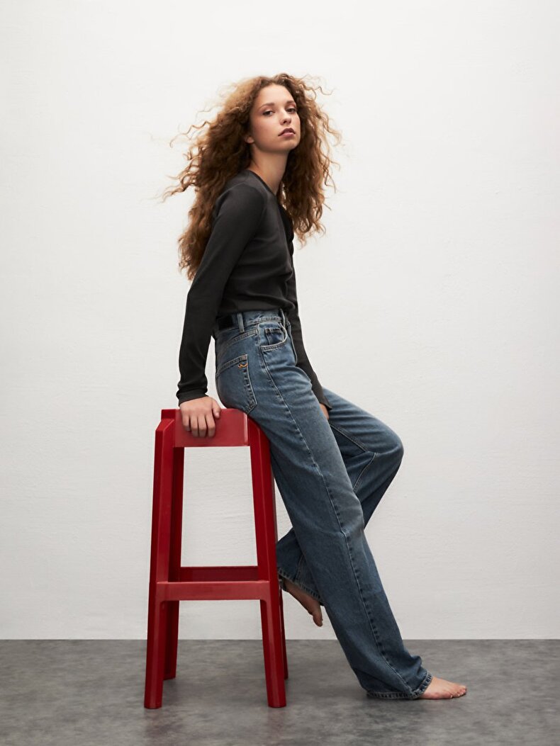 Vionne H Geni̇ş Paça Yüksek Bel Jean Trousers