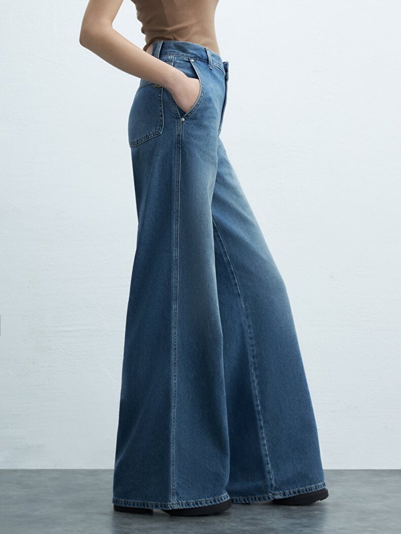 Mariam Geni̇ş Paça Yüksek Bel Jean Trousers