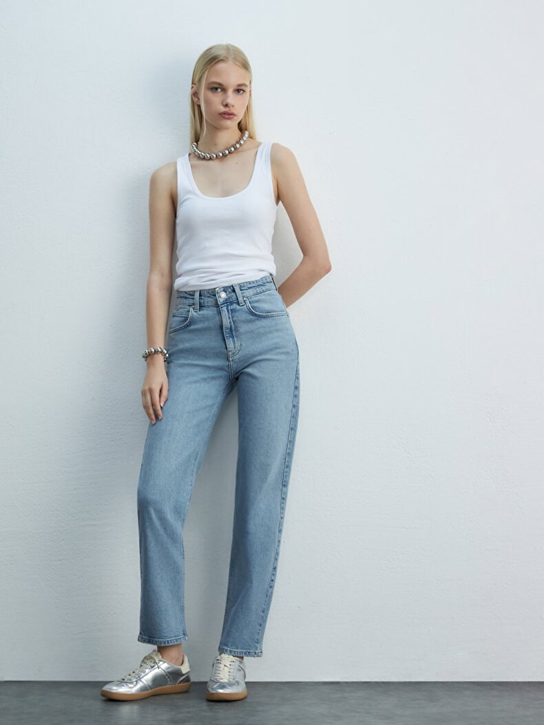 New Wanda Düz Paça Rahat Kesim Jean Pantolon