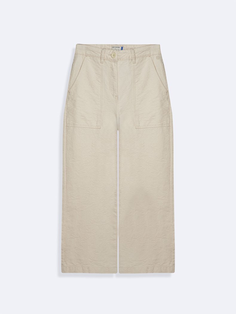 Lyorna Embossed Pattern Straight Leg Yüksek Bel Jean Trousers