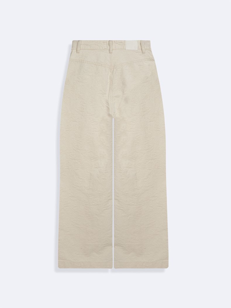 Lyorna Embossed Pattern Straight Leg Yüksek Bel Jean Trousers