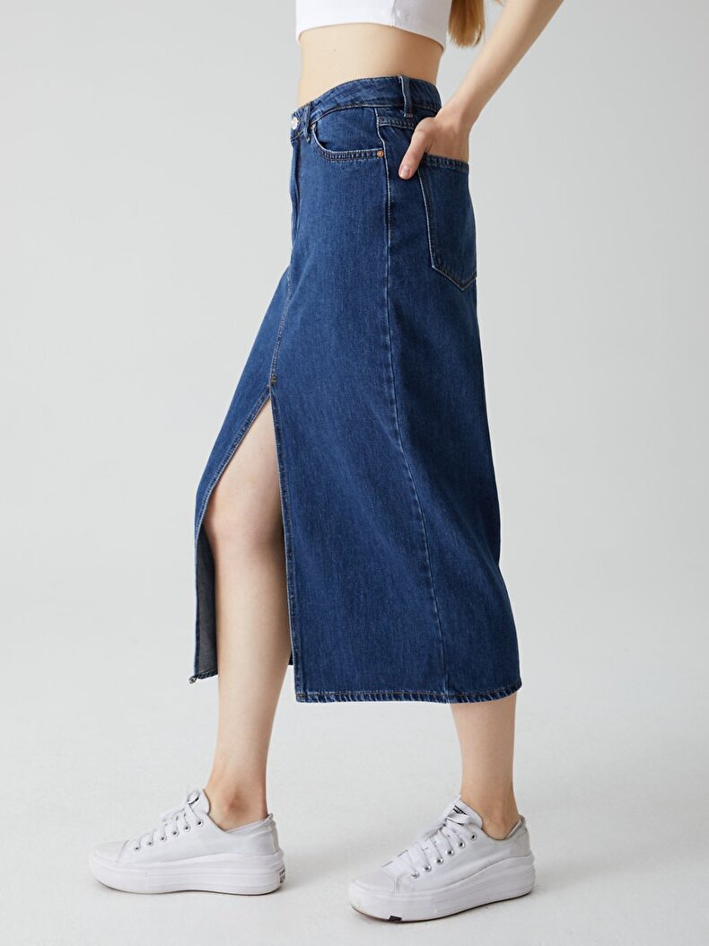 Irene High Waist Split Midi Jeans Skirt