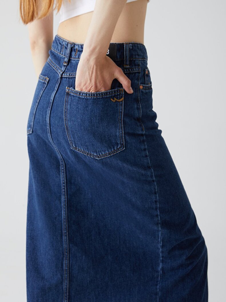 Irene High Waist Split Midi Jeans Skirt