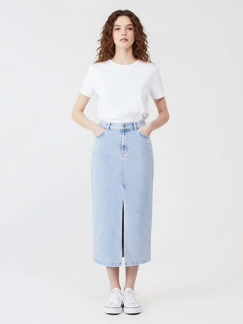 Irene Midi Jean Skirt