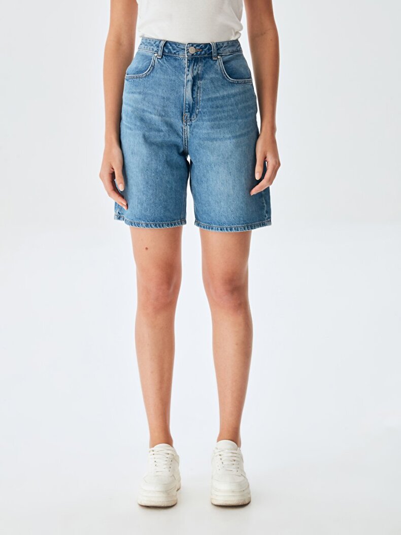 Lores X Comfortable Cut Yüksek Bel Jean Shorts