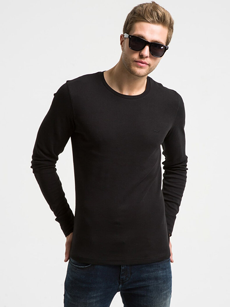 Round Collar Zwart Sweatshirt