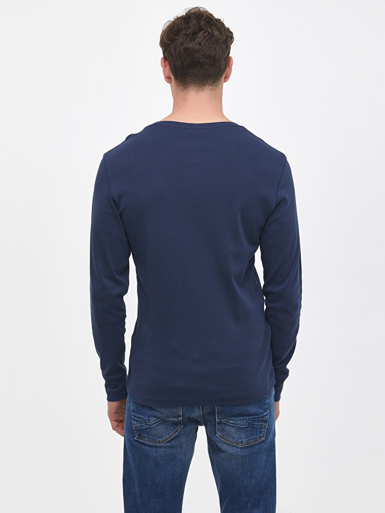 Round Collar Donkerblauw Sweatshirt