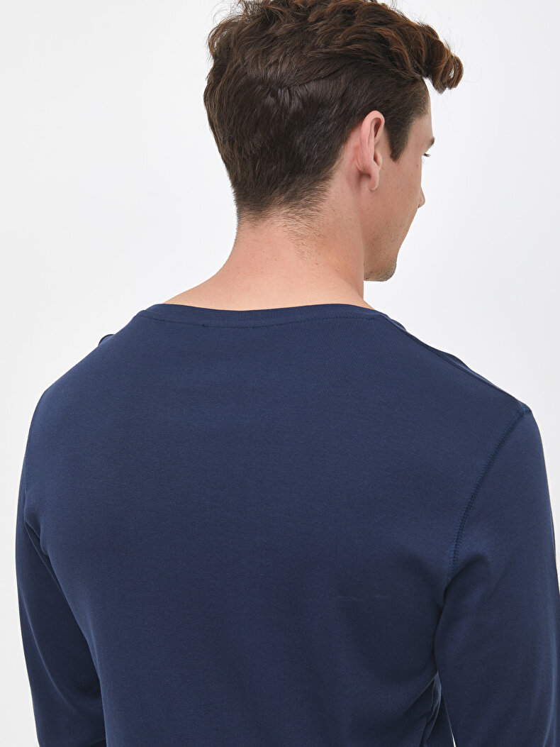 Round Collar Donkerblauw Sweatshirt