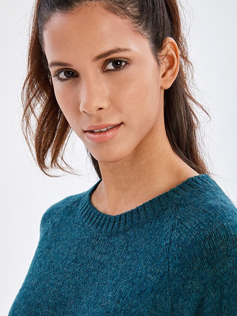 Round Collar Long Sleeve Grün Pullover