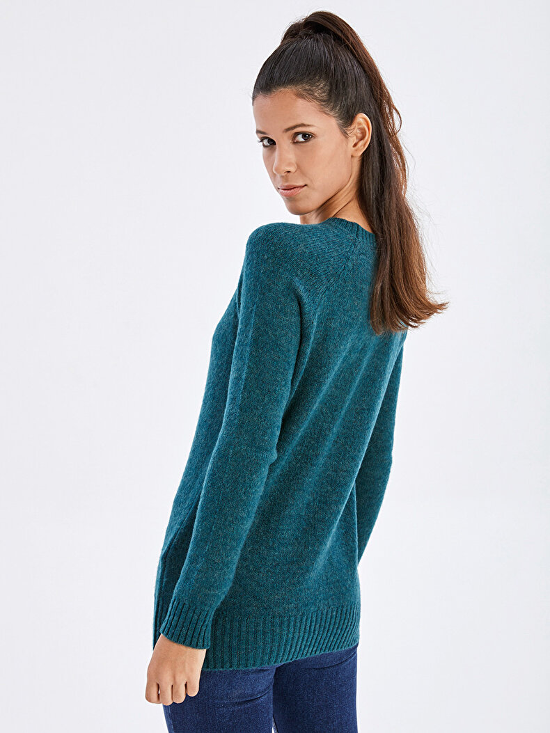 Round Collar Long Sleeve Grün Pullover