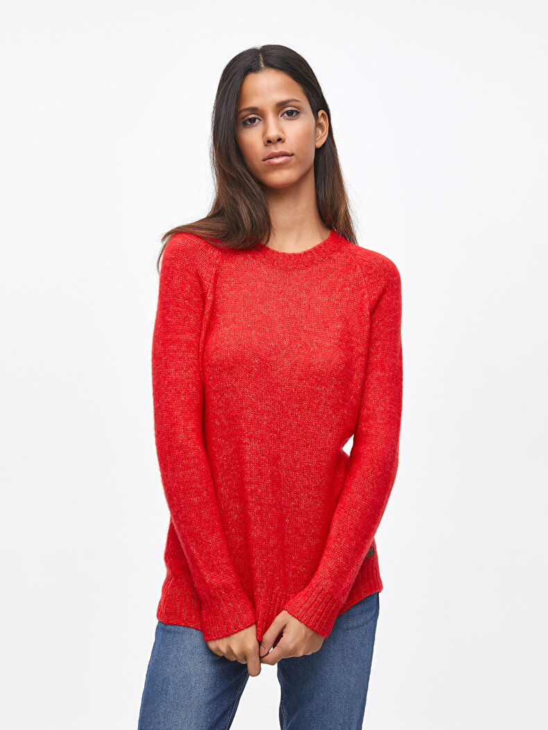 Round Collar Long Sleeve Red