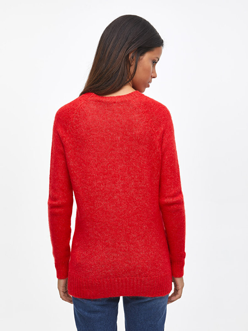 Round Collar Long Sleeve Red
