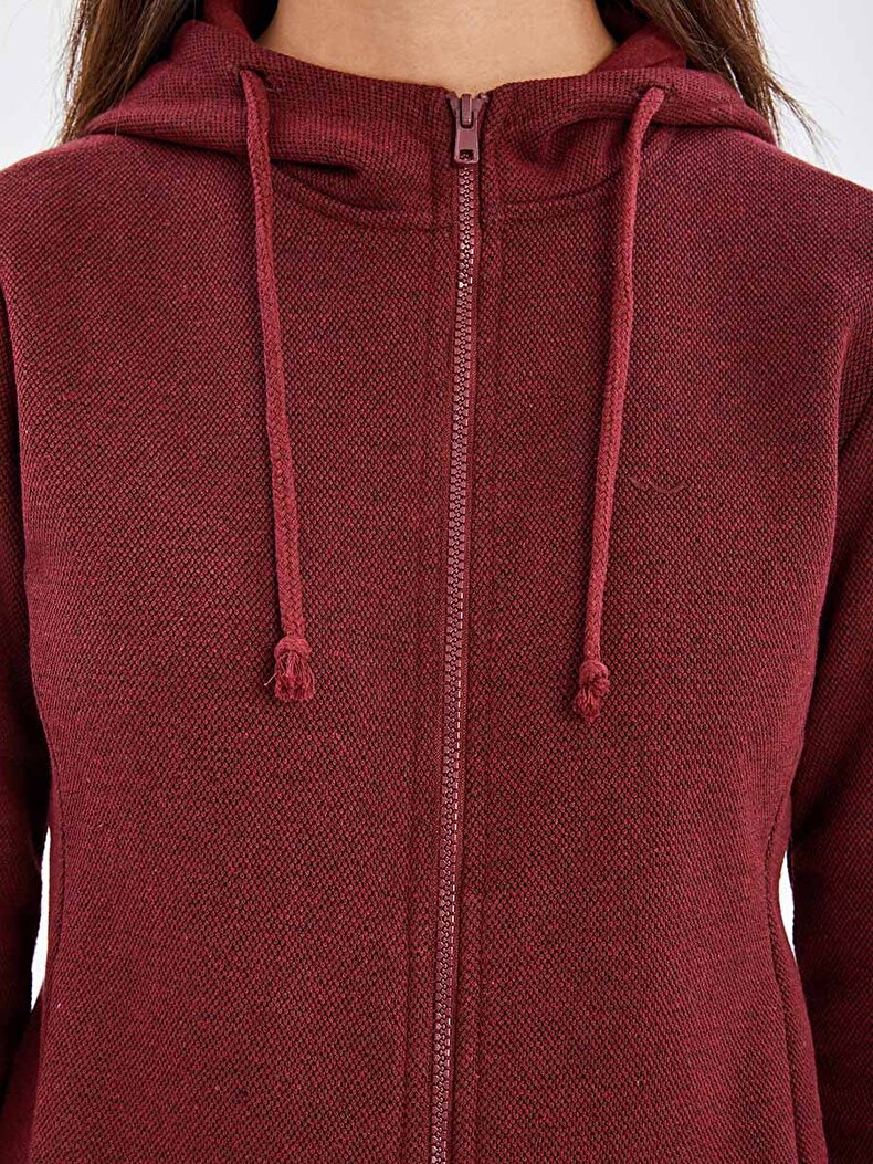 With Hood Zipper Closing Rood Cardi̇gan