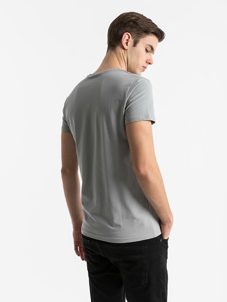 V-neck Basic Slim Fit Grey T-shirt