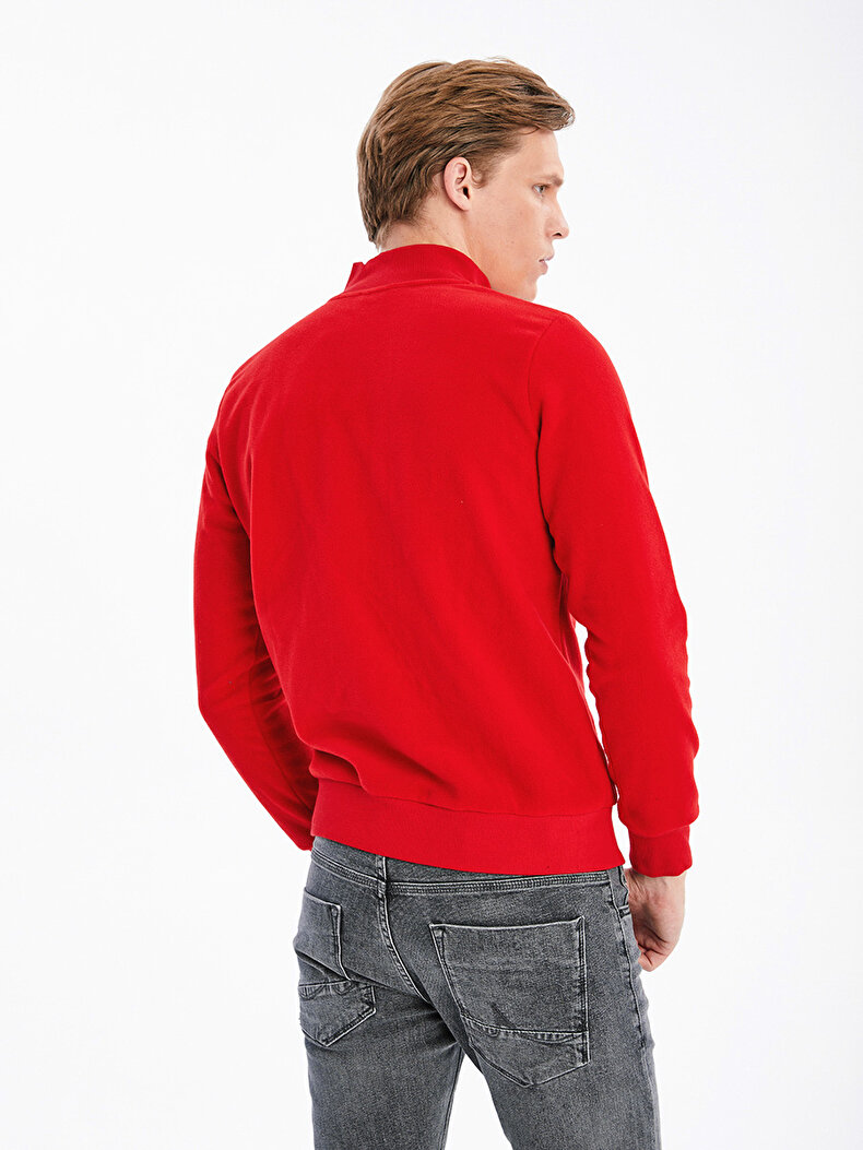 Zipper Closing Rood Sweatshirt