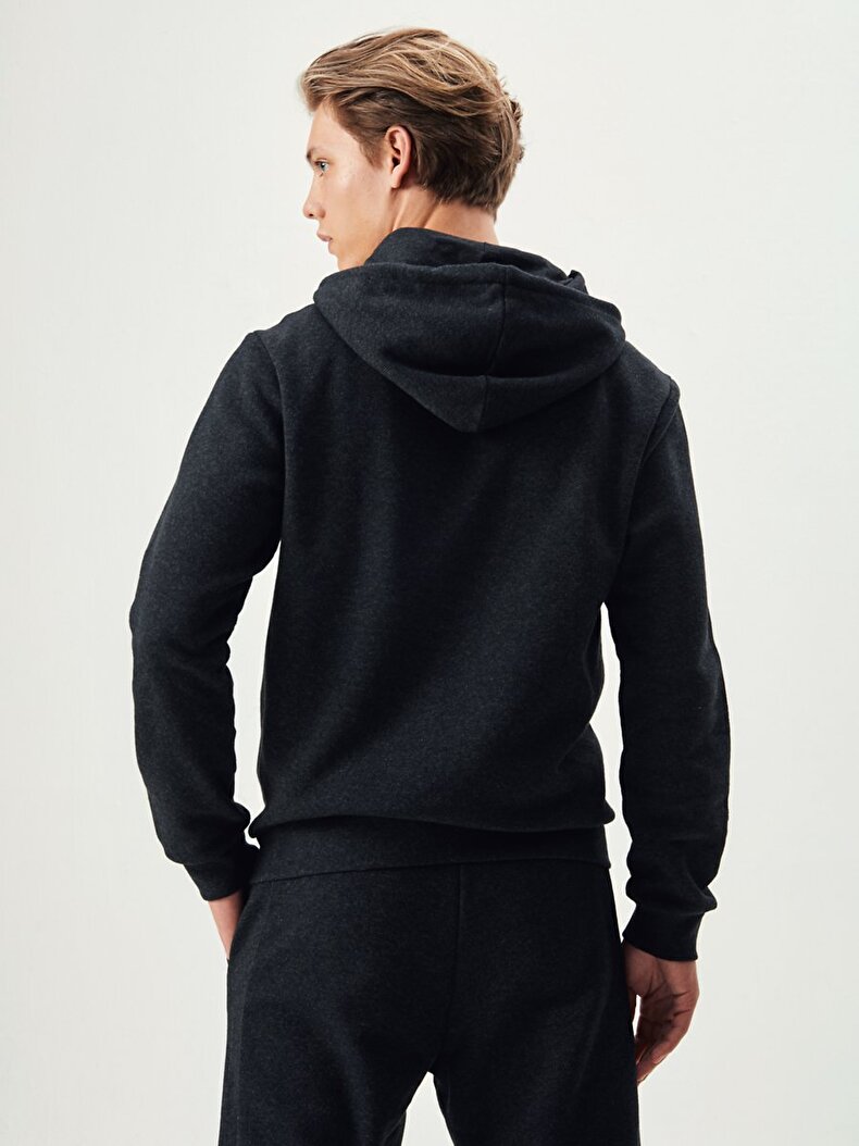 With Hood Zipper Closing Anthracite Cardigan