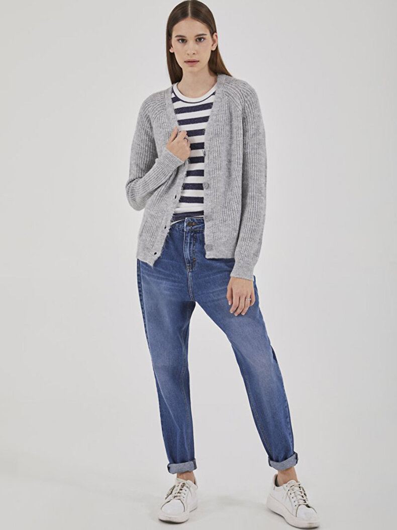Buttoned Knitted Grijs Cardi̇gan