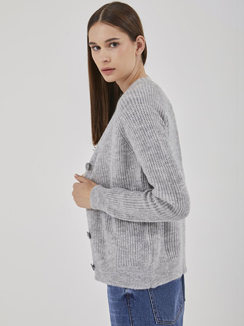 Buttoned Knitted Grijs Cardi̇gan
