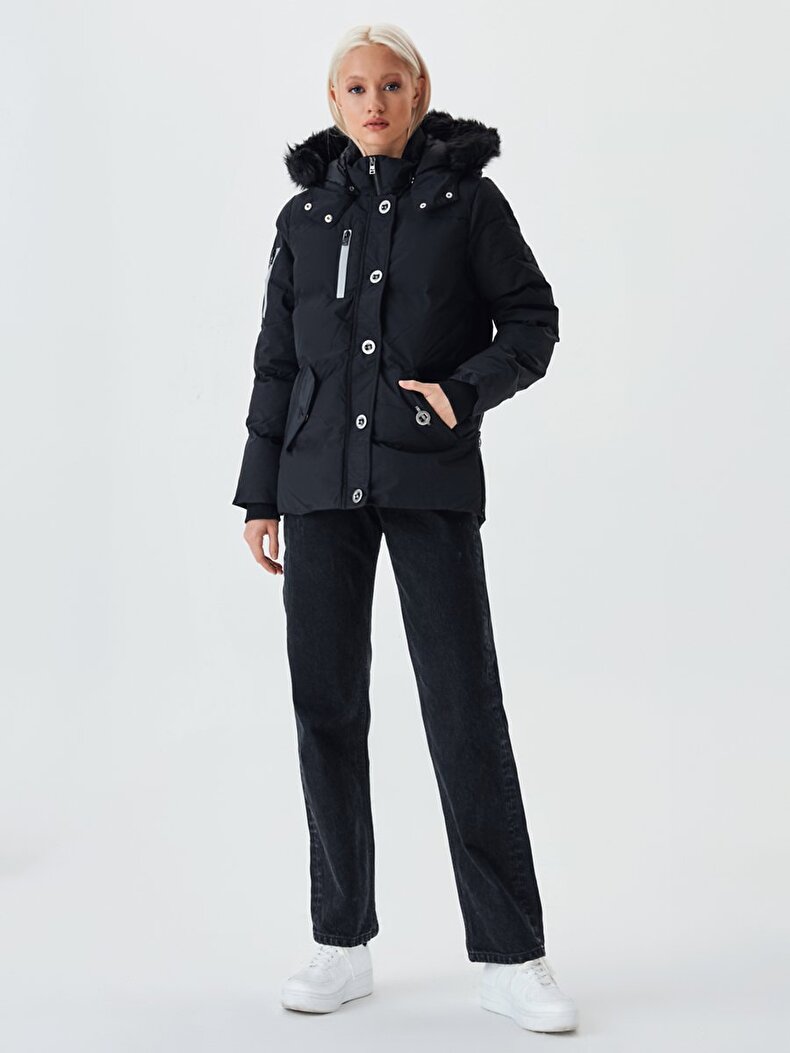 Puffer With Pockets Black Coat